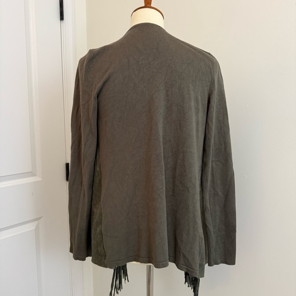 INC Olive Green Fringe Front Knit Long Sleeve Cardigan Sweater Size S Western - Picture 4 of 9
